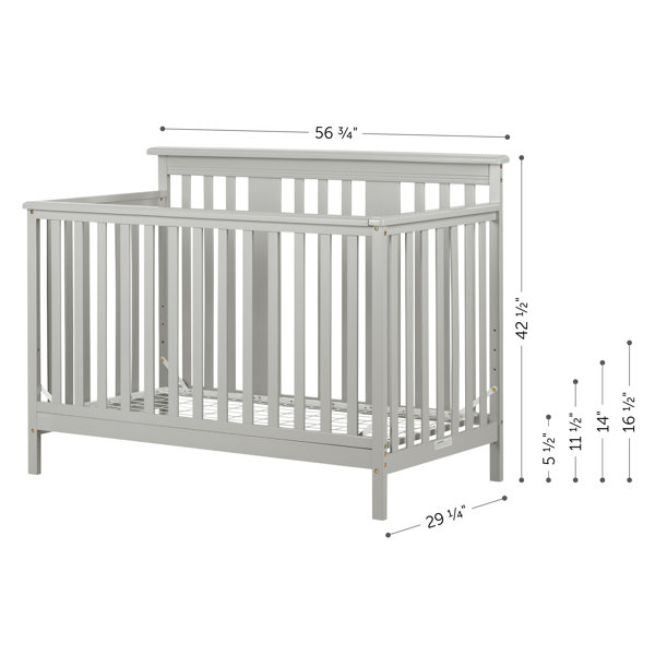 South Shore Cotton Candy Baby Crib 4 Heights with Toddler Rail Soft Grey